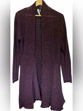 NY COLLECTION WOMEN BURGUNDY/NAVY OPEN FRONT CARDIGAN LONG SLEEVE MEDIUM